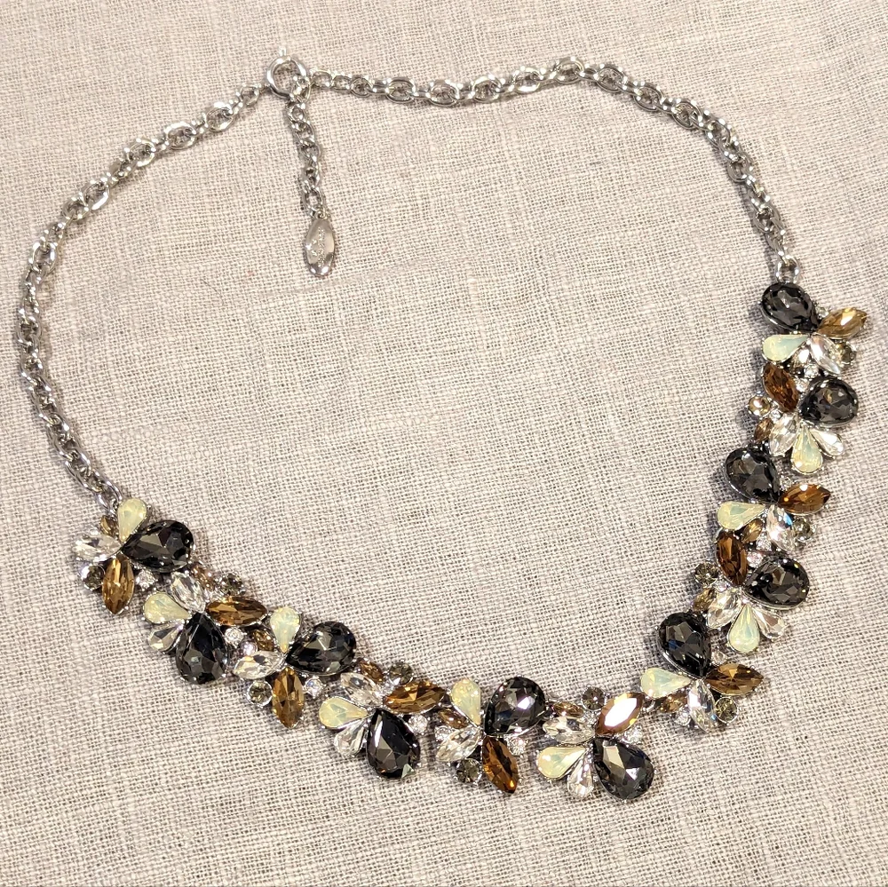 🔥Ann Taylor Necklace Sparkly Smokey Rhinestone Silver Tone Statement - Picture 5 of 9
